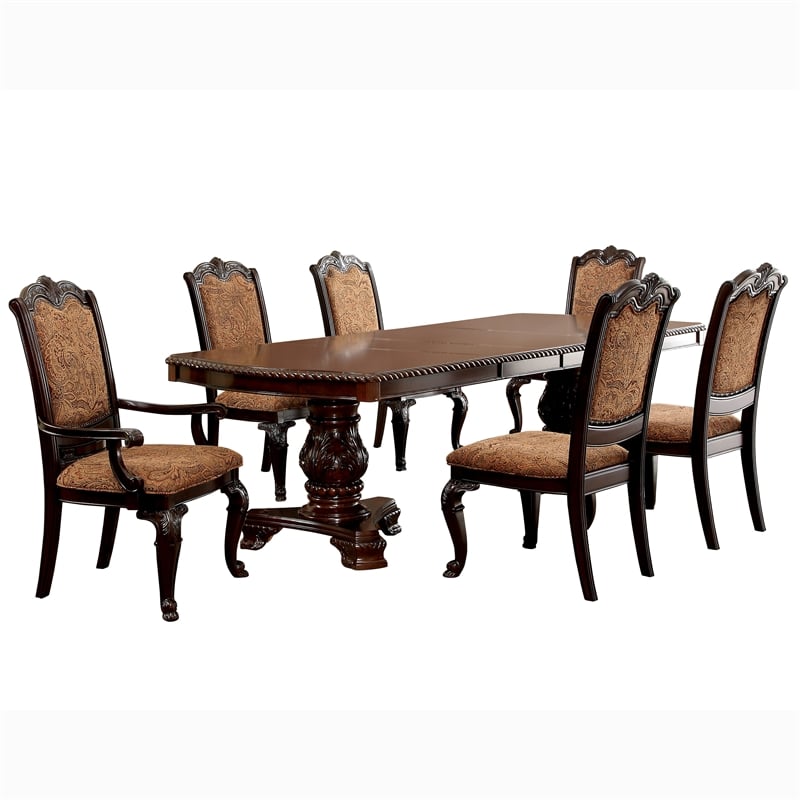 Bowery Hill 7-Piece Extendable Dining Set with Double Pedestals in Brown Cherry