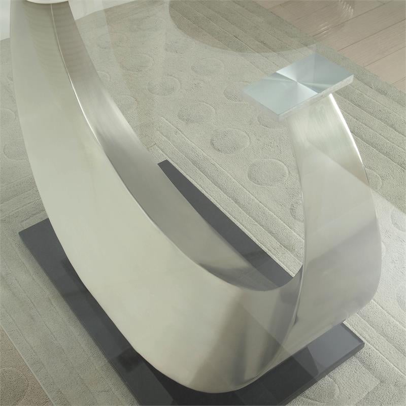 Bowery Hill Glass Top Dining Table with Stainless Steel Base in Silver