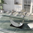 Bowery Hill Glass Top Dining Table with Stainless Steel Base in Silver