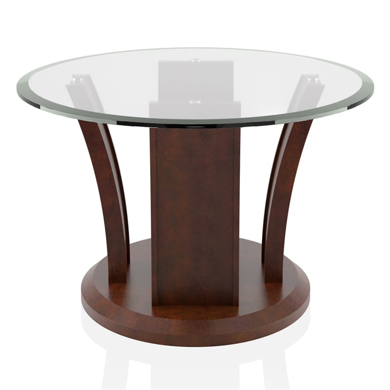 Bowery Hill Glass Top 3-Piece Coffee Table Set in Dark Cherry Finish