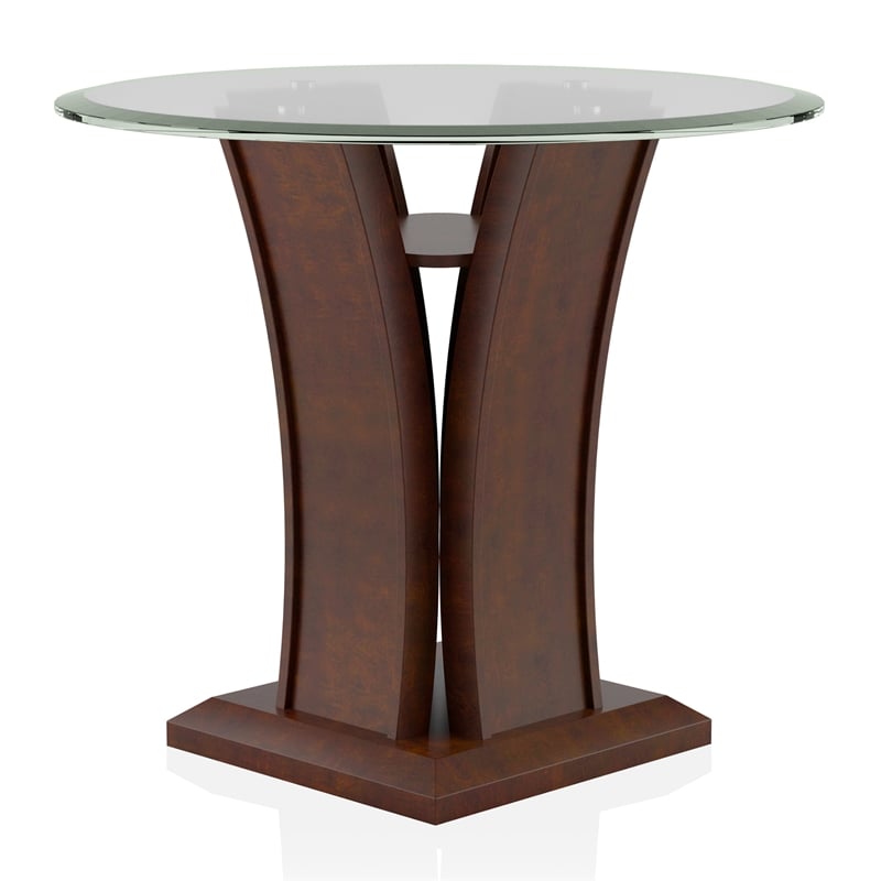 Bowery Hill Glass Top 3-Piece Coffee Table Set in Dark Cherry Finish
