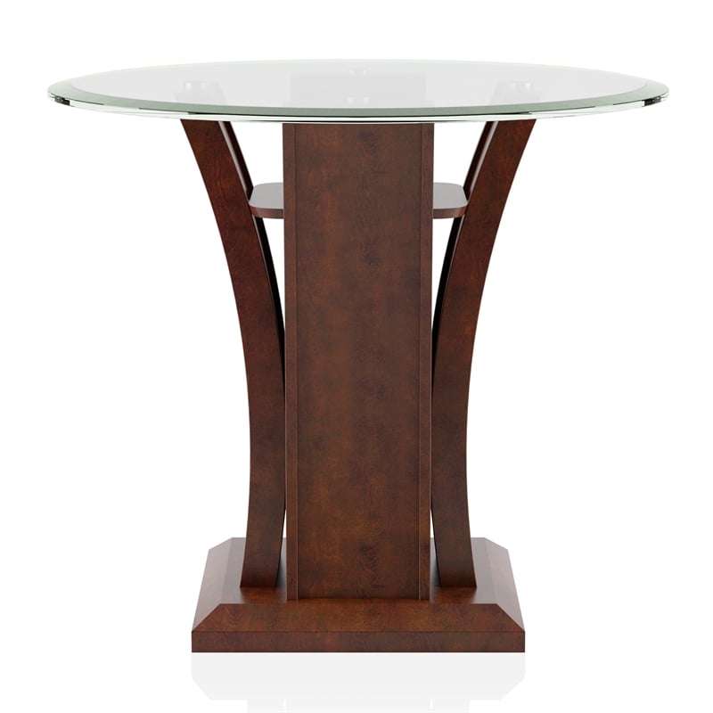 Bowery Hill Glass Top 3-Piece Coffee Table Set in Dark Cherry Finish