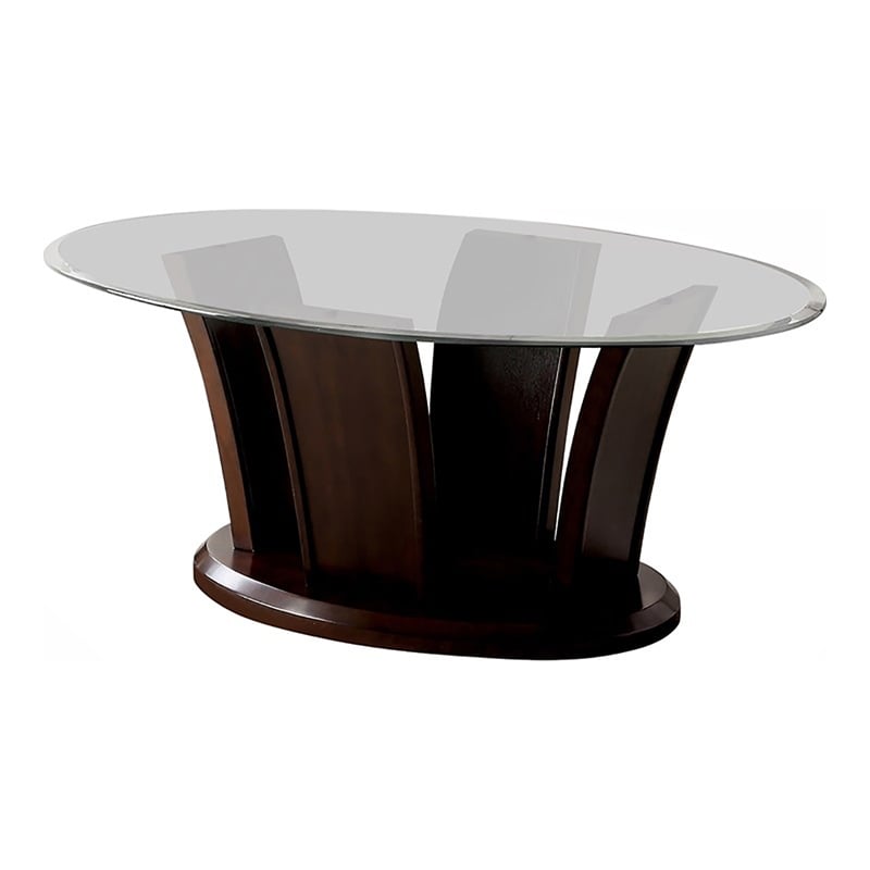 Bowery Hill Glass Top 3-Piece Coffee Table Set in Dark Cherry Finish