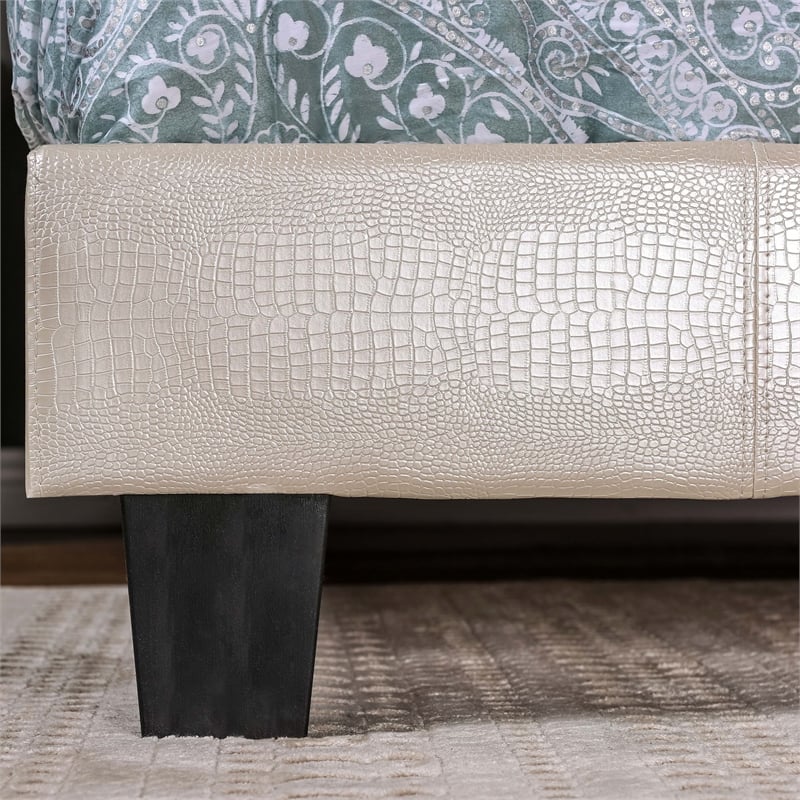 Bowery Hill Faux Leather Queen Platform Bed in Pearl White