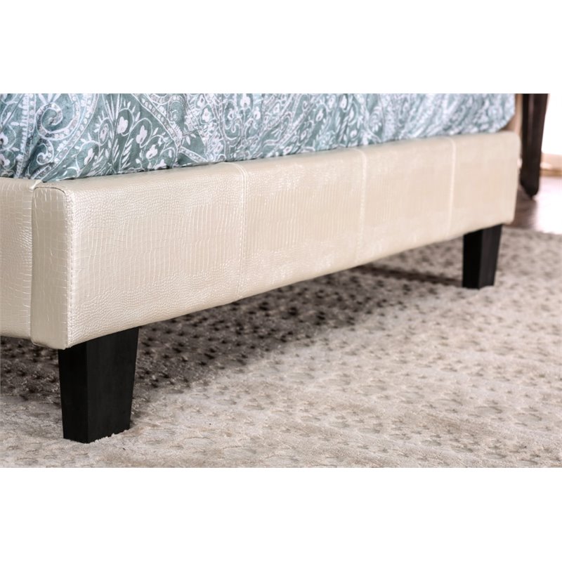 Bowery Hill Faux Leather Queen Platform Bed in Pearl White