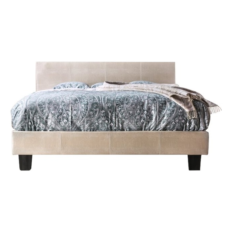 Bowery Hill Faux Leather Queen Platform Bed in Pearl White