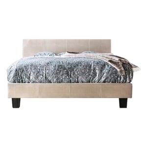 Bowery Hill Faux Leather Queen Platform Bed in Pearl White