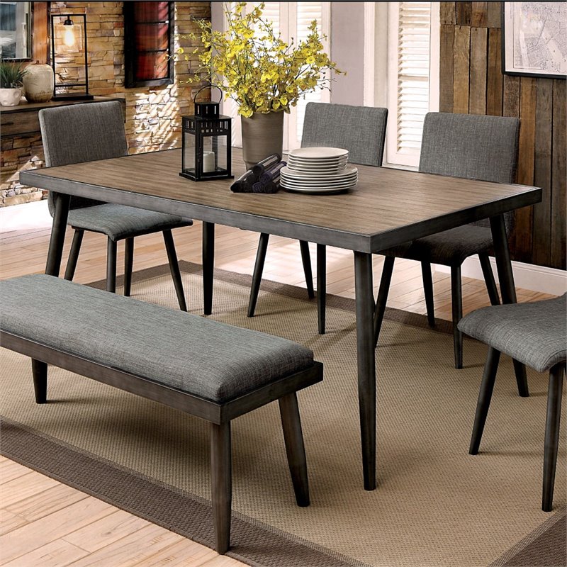 Bowery Hill Mid-century Modern Metal Dining Table in Gray Finish