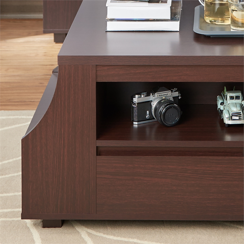 Bowery Hill Walnut Coffee Table with Side Storage Compartments