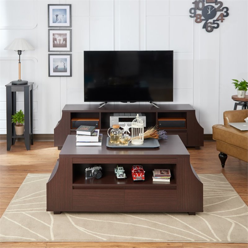 Bowery Hill Walnut Coffee Table with Side Storage Compartments