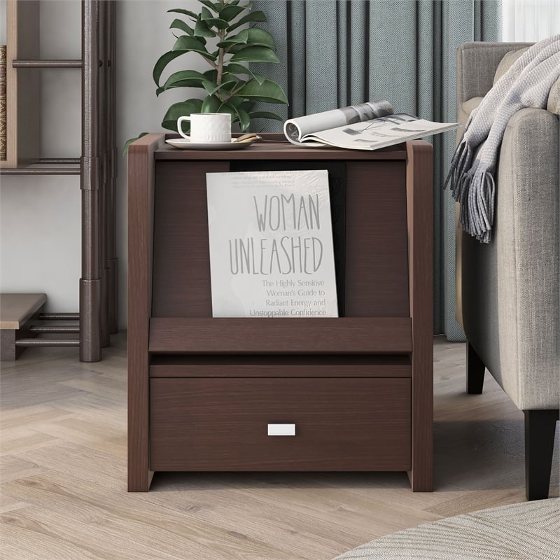 Bowery Hill Open Shelf End Table in Contemporary Walnut Finish