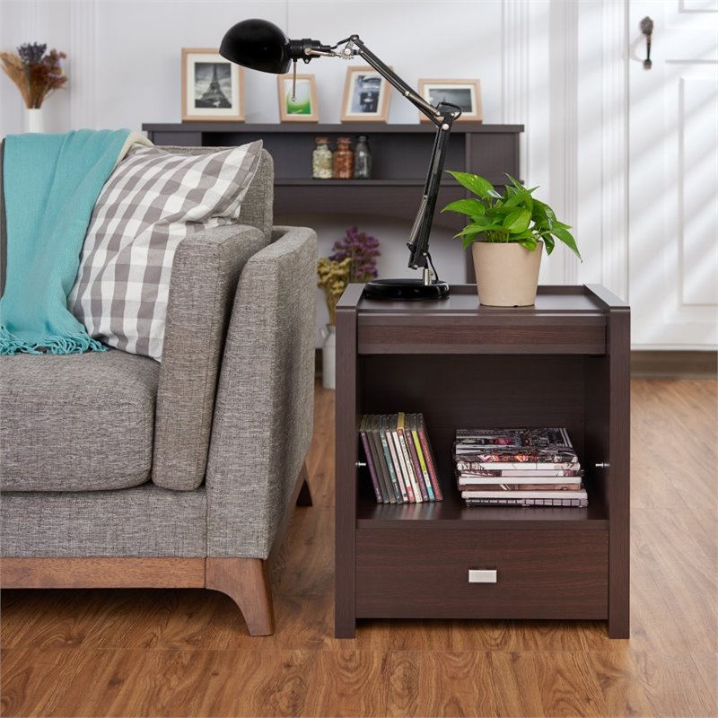 Bowery Hill Open Shelf End Table in Contemporary Walnut Finish
