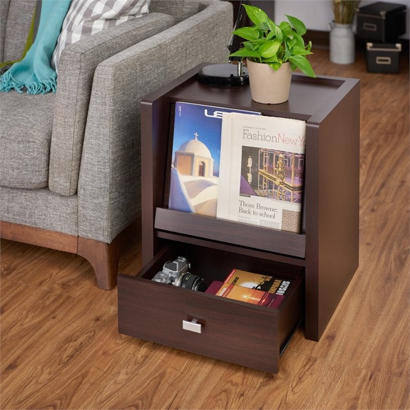 Bowery Hill Open Shelf End Table in Contemporary Walnut Finish