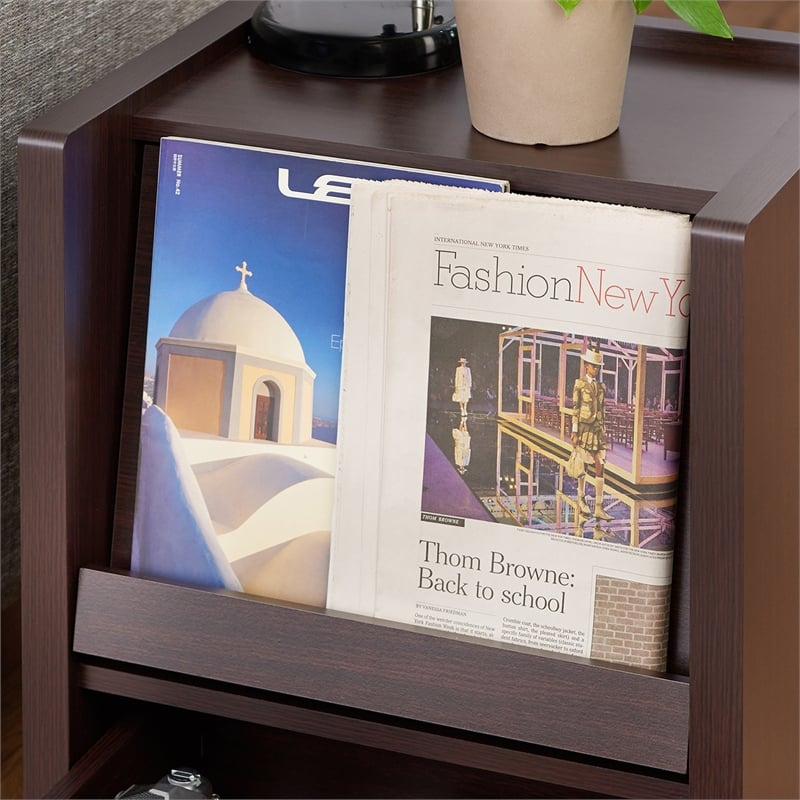 Bowery Hill Open Shelf End Table in Contemporary Walnut Finish