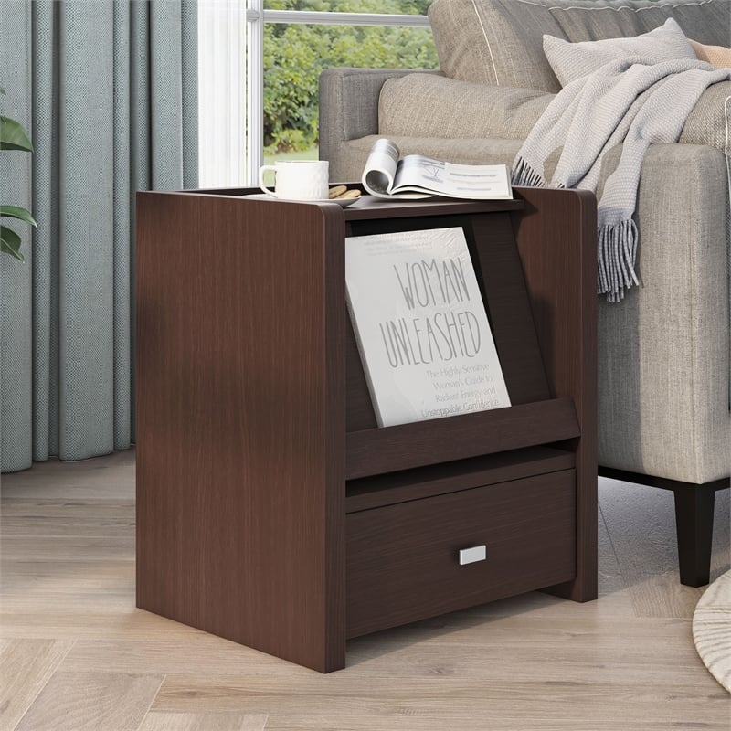 Bowery Hill Open Shelf End Table in Contemporary Walnut Finish