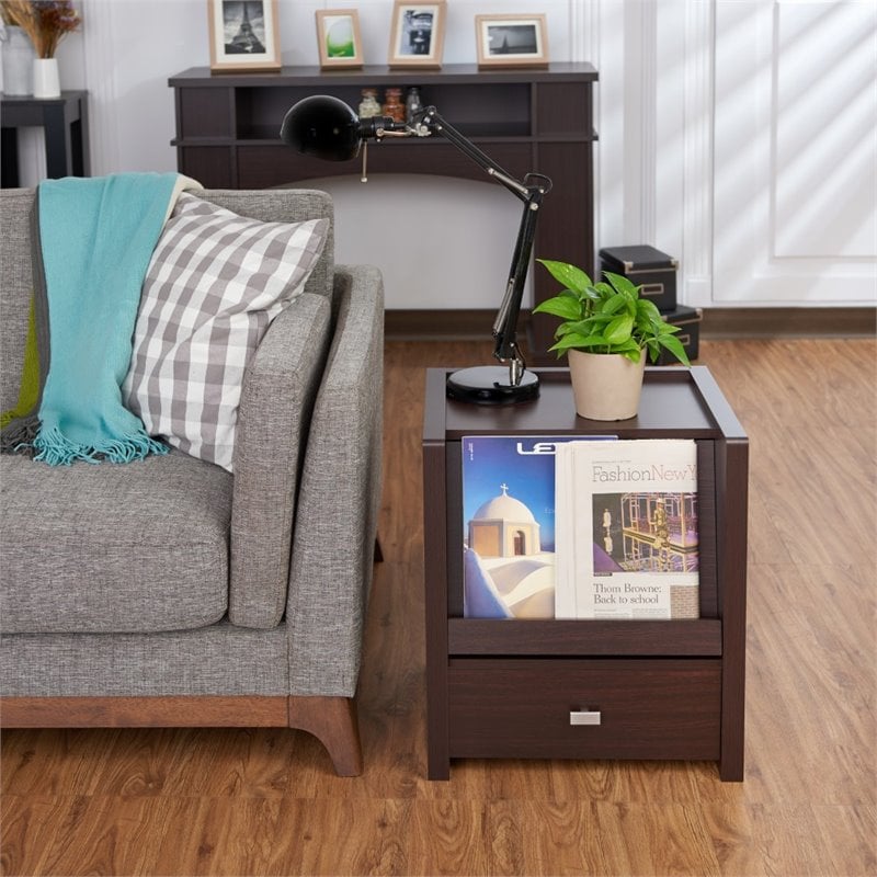 Bowery Hill Open Shelf End Table in Contemporary Walnut Finish