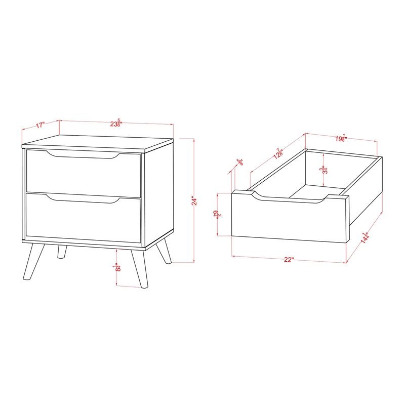 Bowery Hill 3-Piece Wood Bedroom Set - Cal King + Nightstand + Chest in White