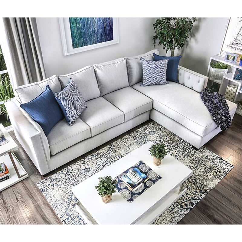 Bowery Hill Right Facing Fabric Sectional in Light Gray Upholstery