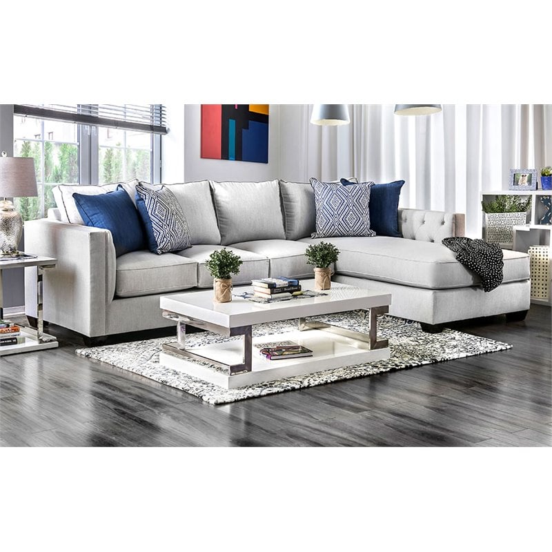 Bowery Hill Right Facing Fabric Sectional in Light Gray Upholstery