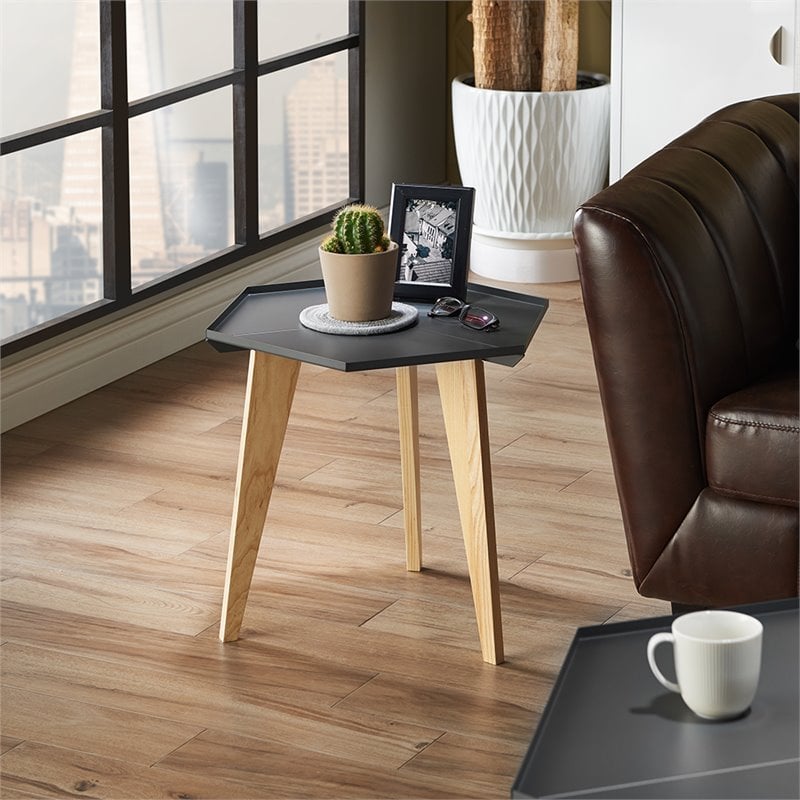 Bowery Hill Gray Tray-Top Metal End Table with Hexagonal Design