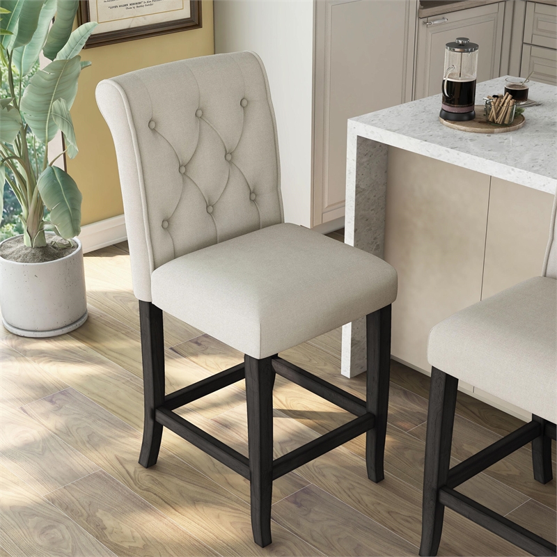 Bowery Hill Tufted Fabric Pub Chairs in Ivory (Set of 2)
