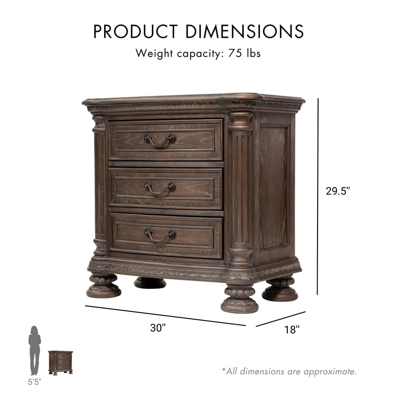 Bowery Hill 4pc Sleigh Bedroom Set with Rustic Finish and Queen Bed Frame
