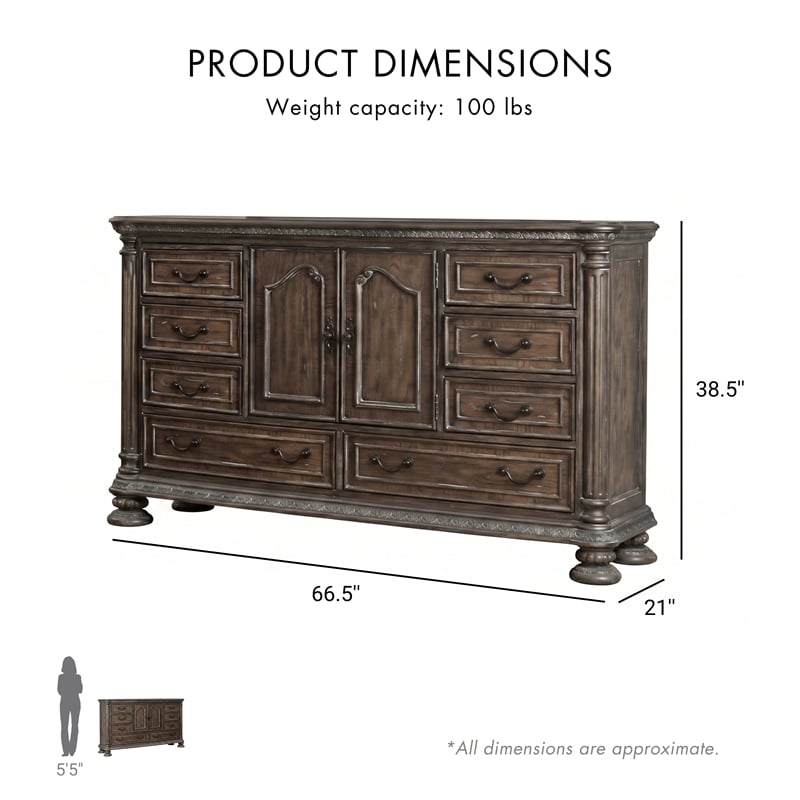 Bowery Hill 4pc Sleigh Bedroom Set with Rustic Finish and Queen Bed Frame
