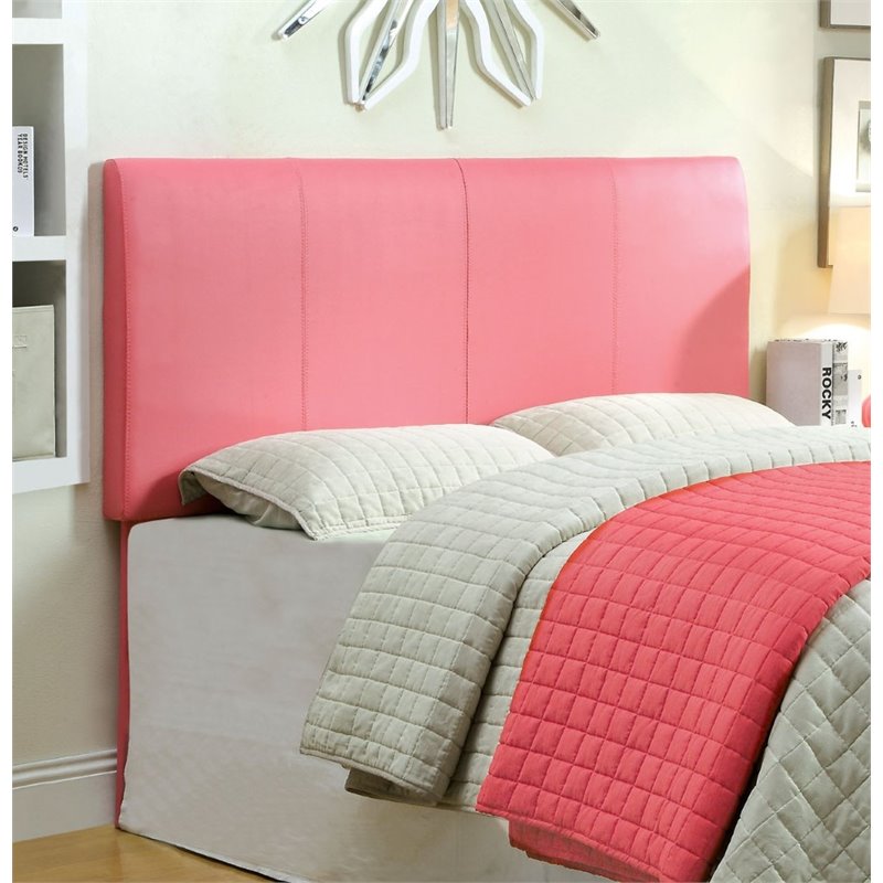 Bowery Hill Faux Leather Full/Queen Panel Headboard in Pink