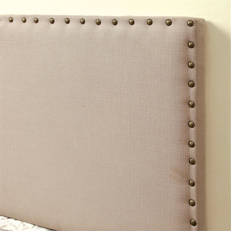 Bowery Hill Ivory Fabric Full/Queen Upholstered Headboard with Nailhead Trim