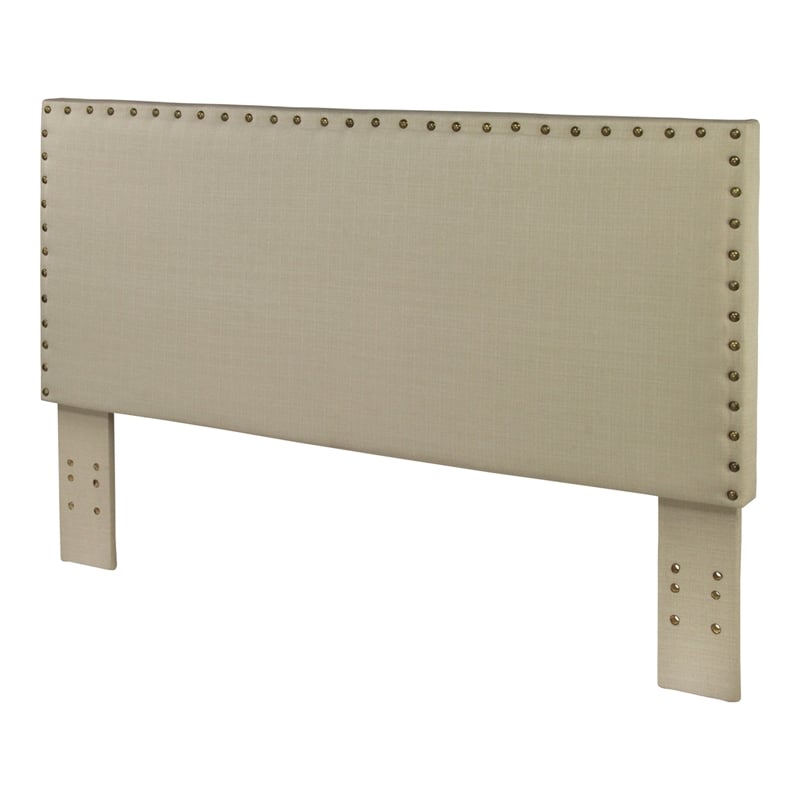 Bowery Hill Ivory Fabric Full/Queen Upholstered Headboard with Nailhead Trim