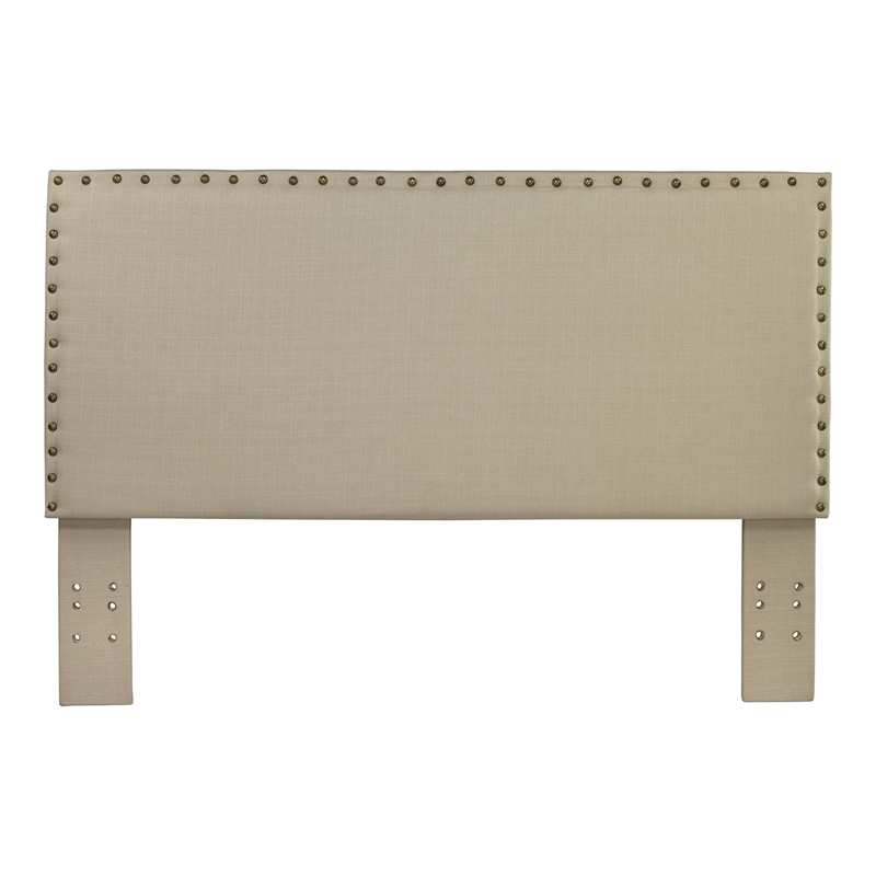 Bowery Hill Ivory Fabric Full/Queen Upholstered Headboard with Nailhead Trim