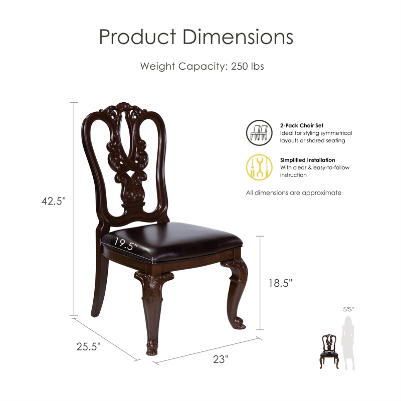 Bowery Hill Wood Dining Chair Pair with Carved Back in Brown Cherry