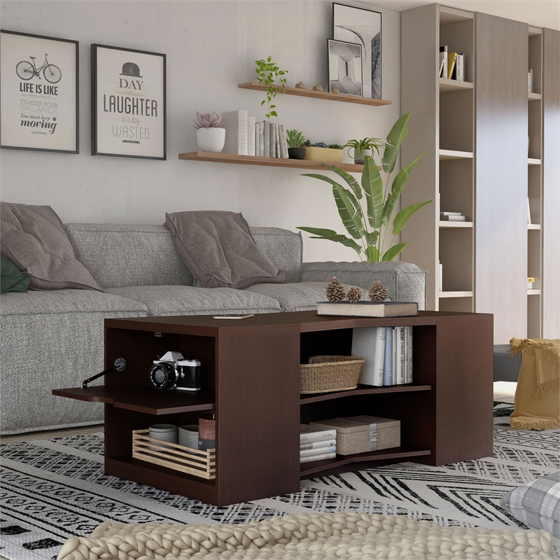 Bowery Hill Modern Wood Storage Coffee Table in Walnut Finish