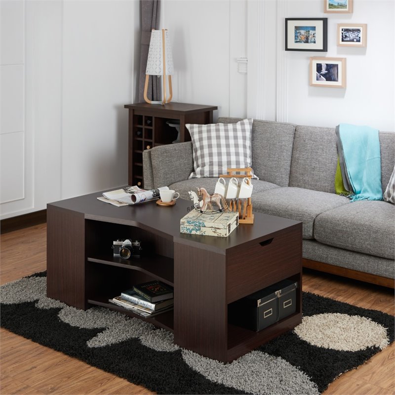 Bowery Hill Modern Wood Storage Coffee Table in Walnut Finish