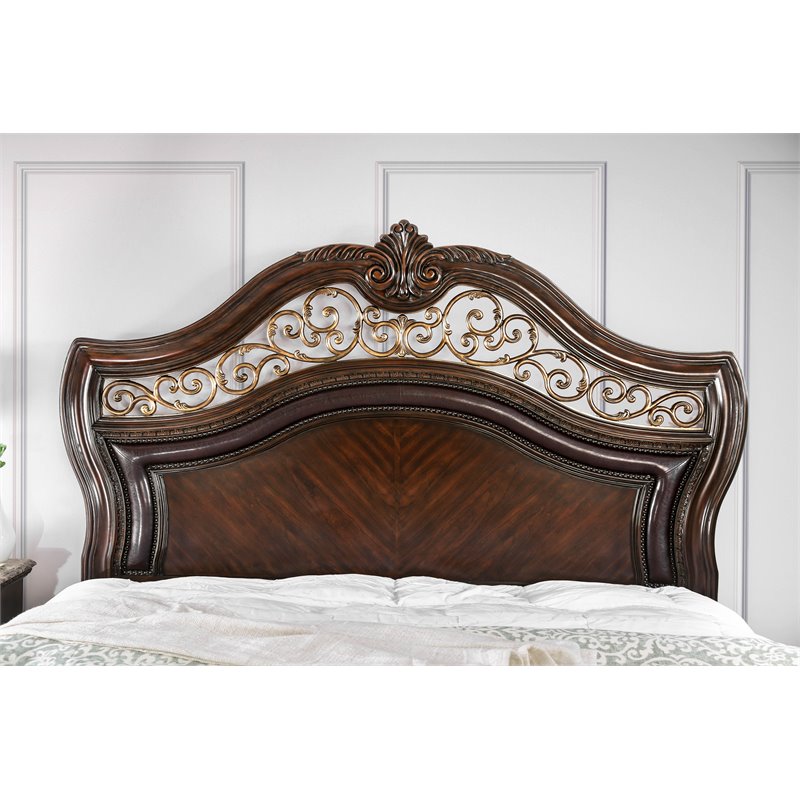 Bowery Hill Wood King Panel Bed in Brown Cherry Finish