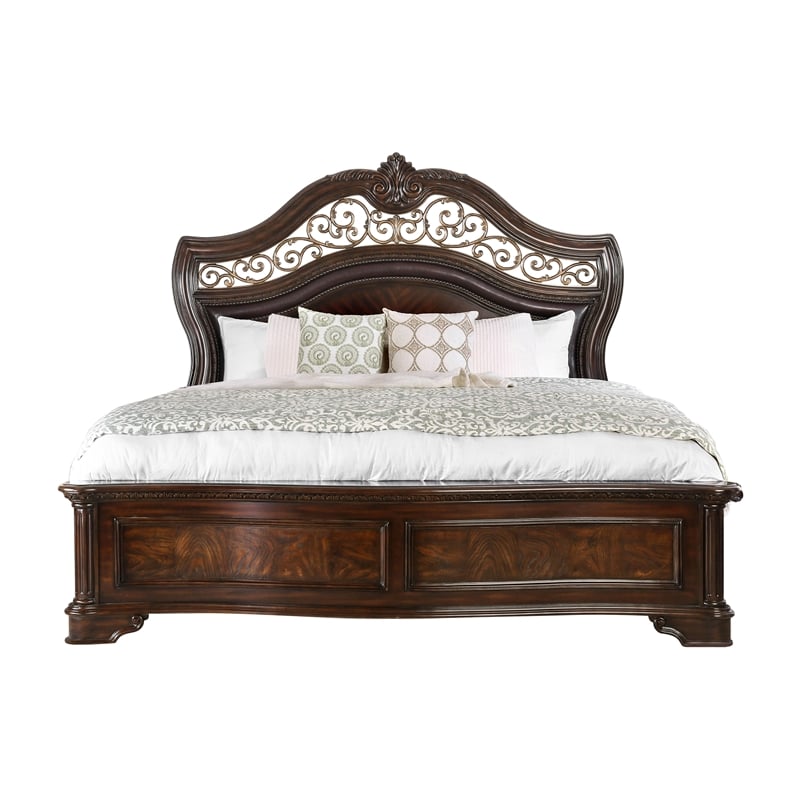 Bowery Hill Wood King Panel Bed in Brown Cherry Finish