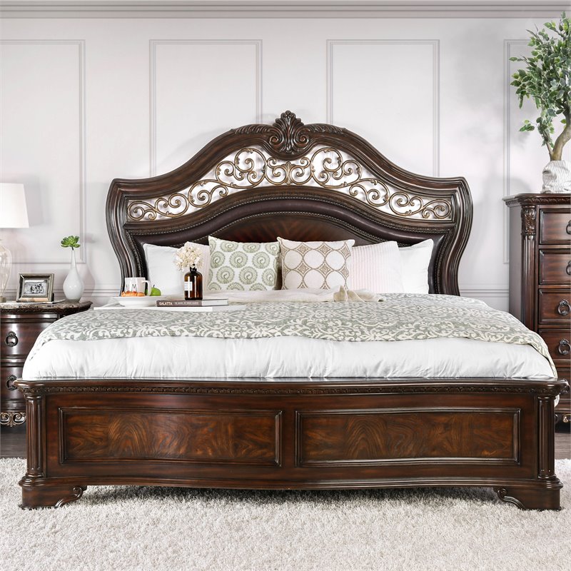 Bowery Hill Wood King Panel Bed in Brown Cherry Finish