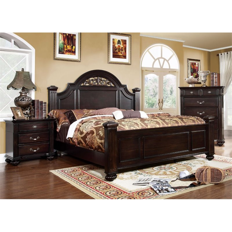 Bowery Hill Dark Walnut Solid Wood 3-Piece California King Bedroom Set