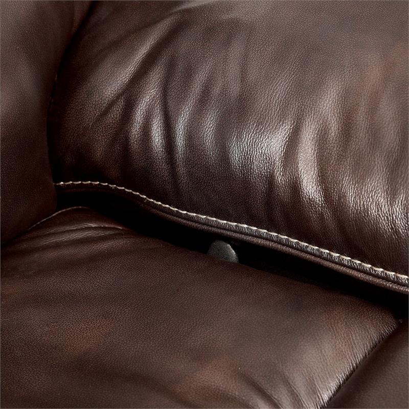 Bowery Hill Brown Top Grain Leather Reclining Loveseat with Storage