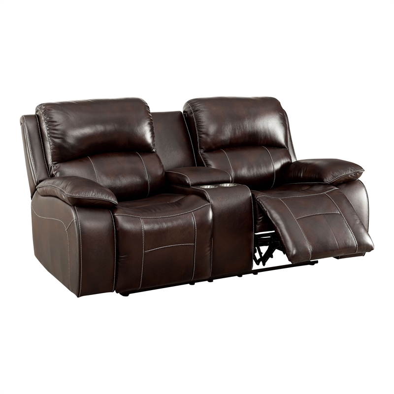 Bowery Hill Brown Top Grain Leather Reclining Loveseat with Storage