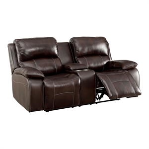 Bowery Hill Brown Top Grain Leather Reclining Loveseat with Storage