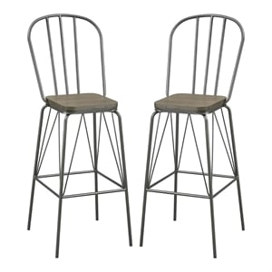 Bowery Hill Gray Metal Windsor Bar Stools with Wood Seats (Set of 2)