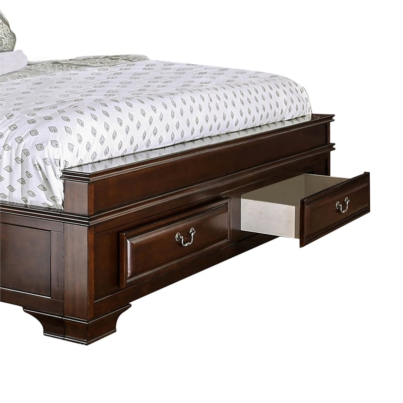 Bowery Hill Wood King Storage Platform Bed in Brown Cherry