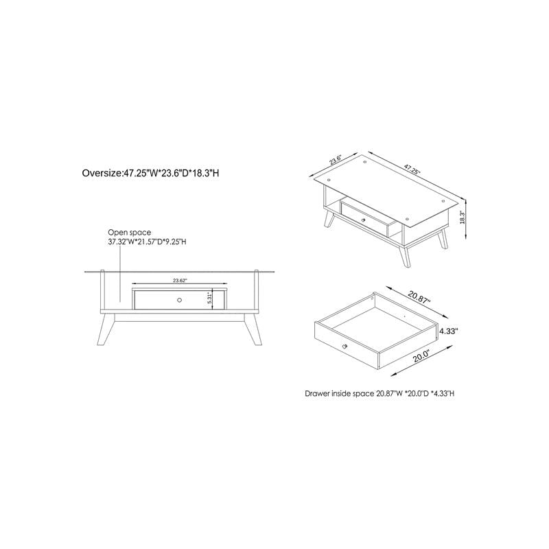 Bowery Hill Mid-Century Glass Top Coffee Table in Espresso Finish