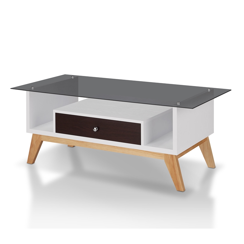 Bowery Hill Mid-Century Glass Top Coffee Table in Espresso Finish