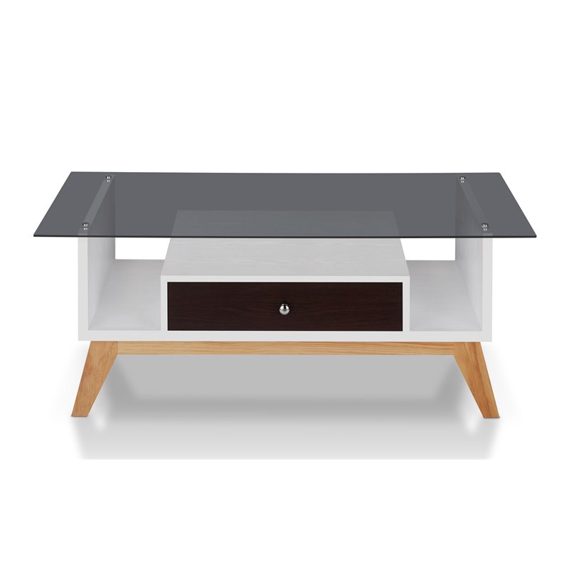 Bowery Hill Mid-Century Glass Top Coffee Table in Espresso Finish