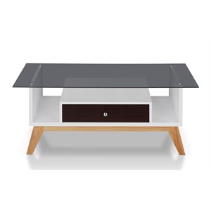 Bowery Hill Mid-Century Glass Top Coffee Table in Espresso Finish