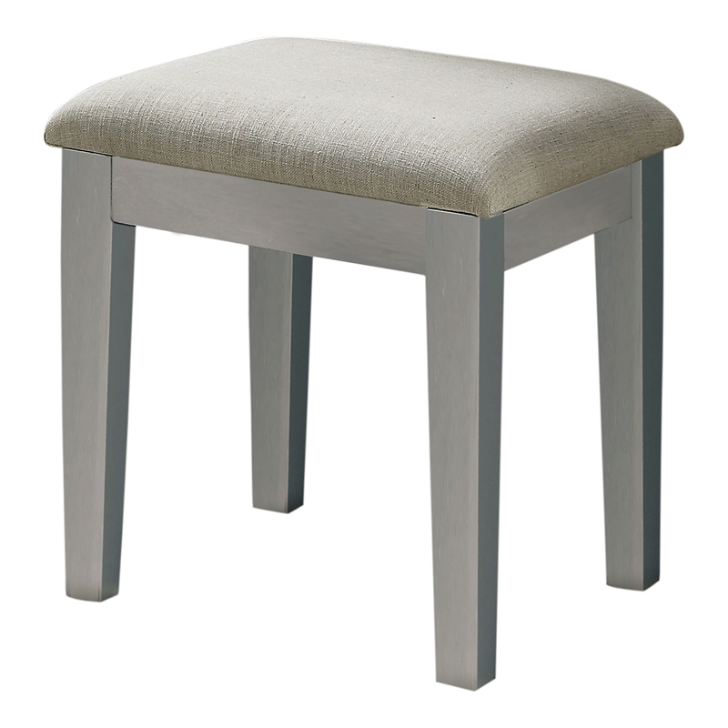 Bowery Hill Wood Flip-Top 3-Piece Vanity Set in Silver with Mirror
