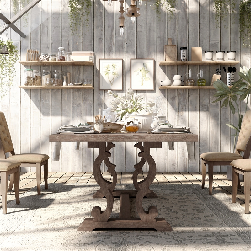 Bowery Hill Rustic Solid Wood Dining Table in Natural Tone Finish