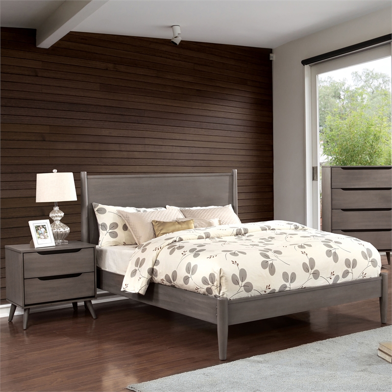 Bowery Hill 2-Piece Wood Bedroom Set in Gray with Cal King Bed & Nightstand